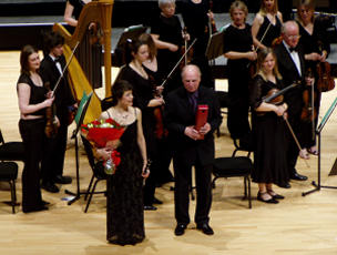 Linda Merrick and John McLeod after the world premiere of John's Clarinet Concerto